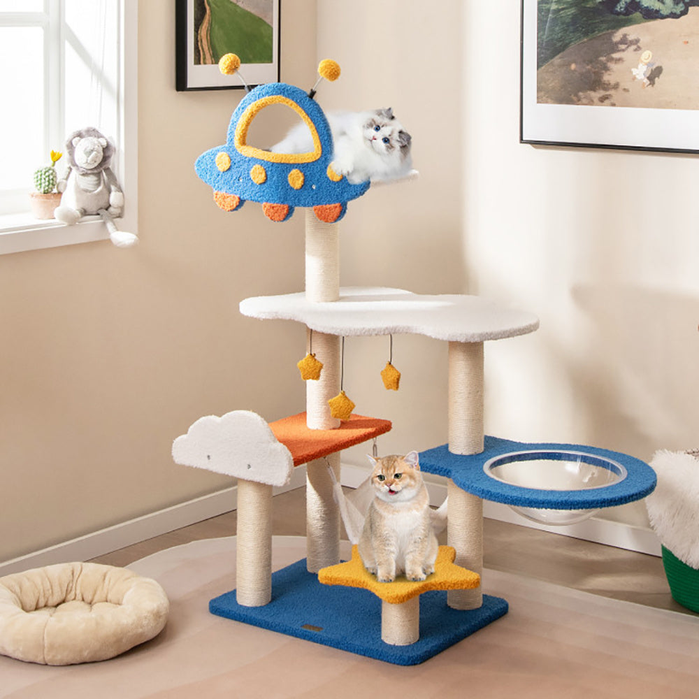 49" UFO Space Capsule Cat Tree - Multi-Level Tower with Sisal Scratching Posts