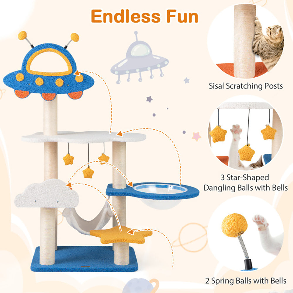 49" UFO Space Capsule Cat Tree - Multi-Level Tower with Sisal Scratching Posts