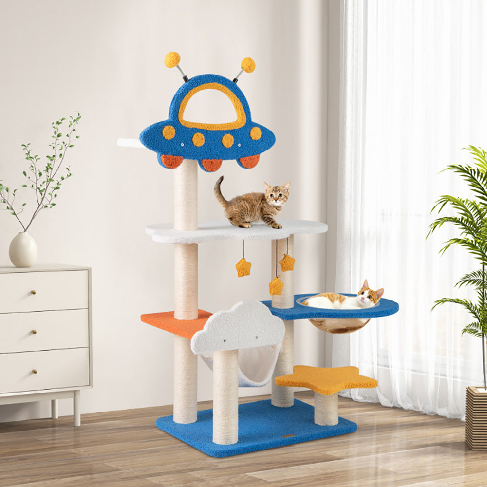 49" UFO Space Capsule Cat Tree - Multi-Level Tower with Sisal Scratching Posts