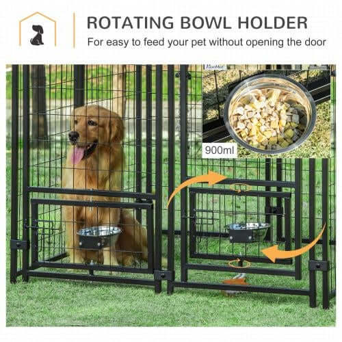 Premium Outdoor Dog Kennel with Rotating Bowl Rack