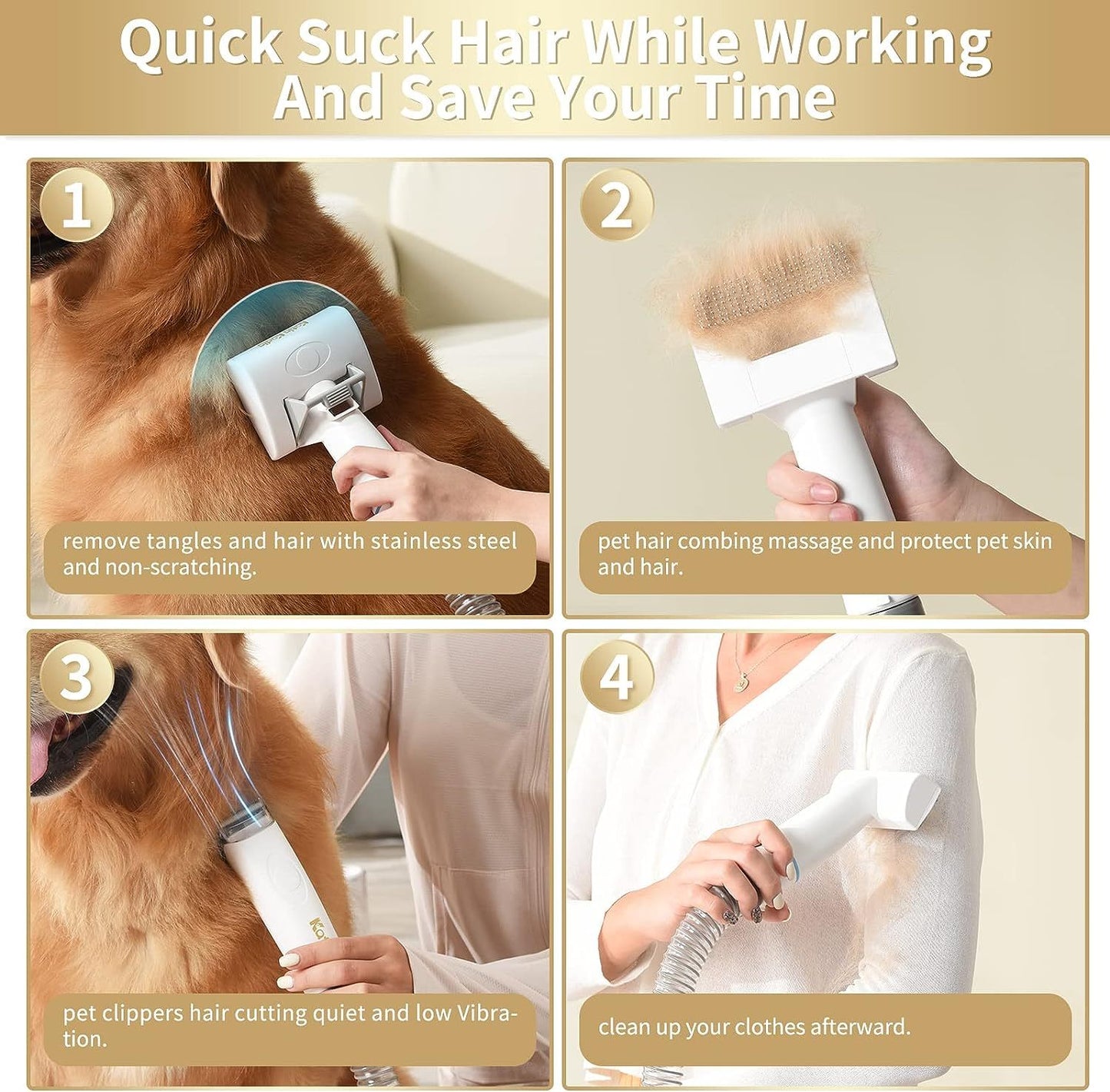 5-in-1 Dog Grooming Kit with Vacuum Suction - Low Noise Pet Hair Remover