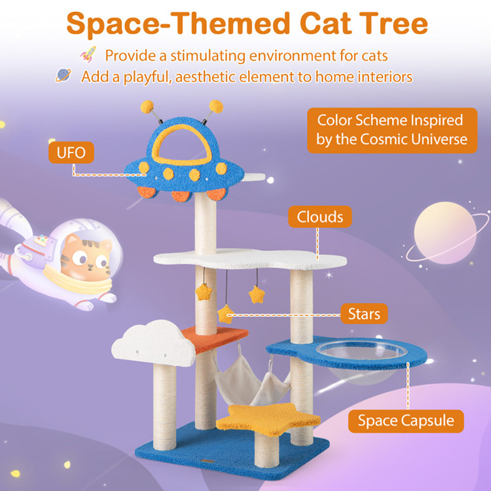 49" UFO Space Capsule Cat Tree - Multi-Level Tower with Sisal Scratching Posts
