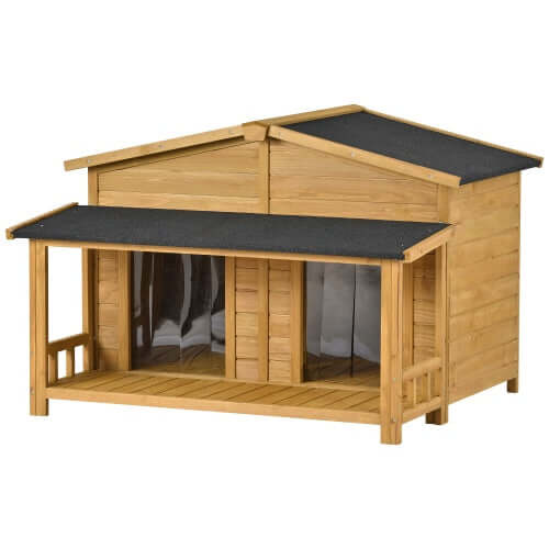 Premium large wooden dog house with porch, ideal outdoor shelter for large breed dogs.