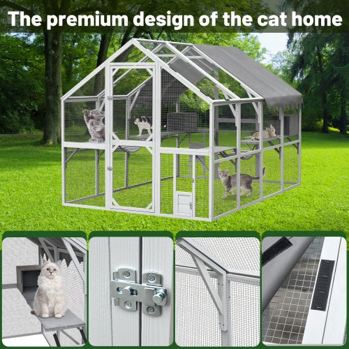Large Outdoor Cat Enclosure with Platform - 110" Premium Cat Fence & Play Area