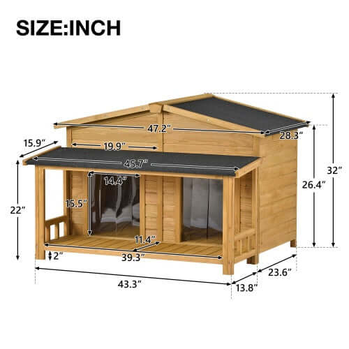 Premium Large Wooden Dog House with Cozy Porch