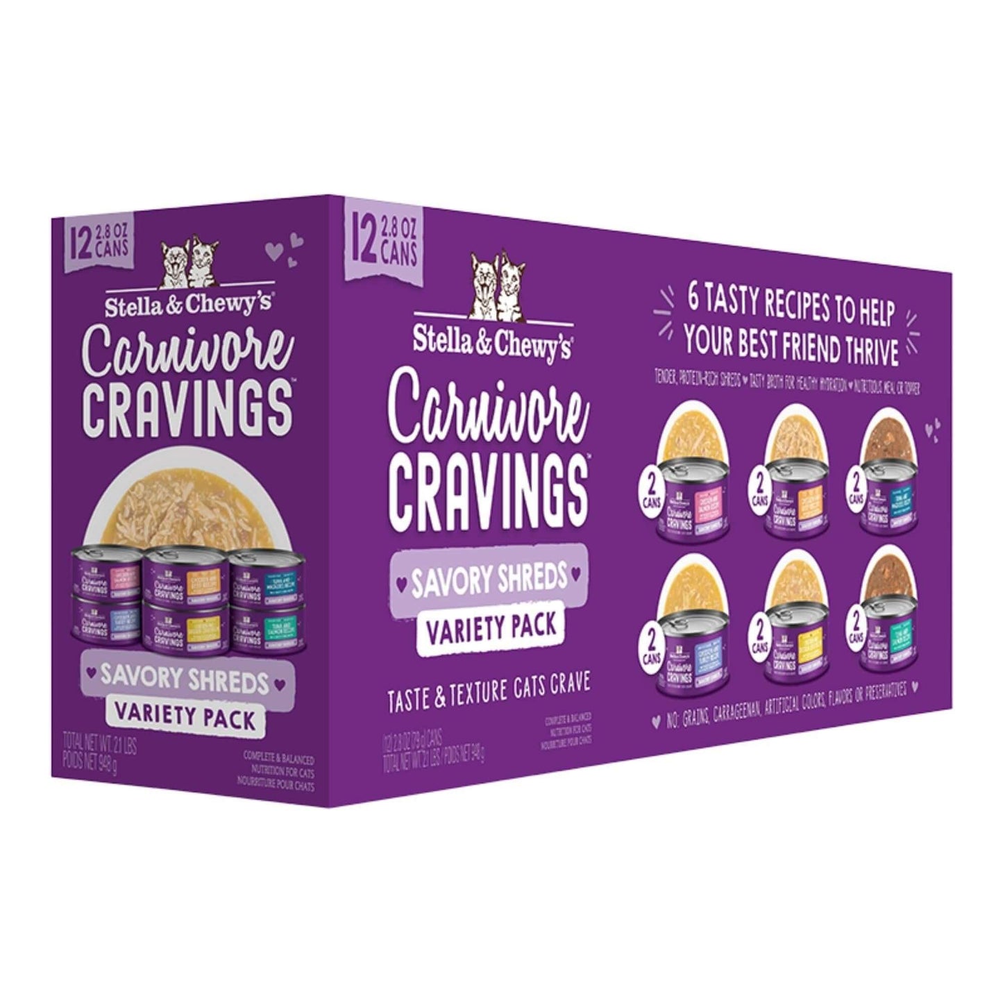 Stella and Chewys Cat Carnivore Shreds Variety Pack 2.8oz. (Case of 24)