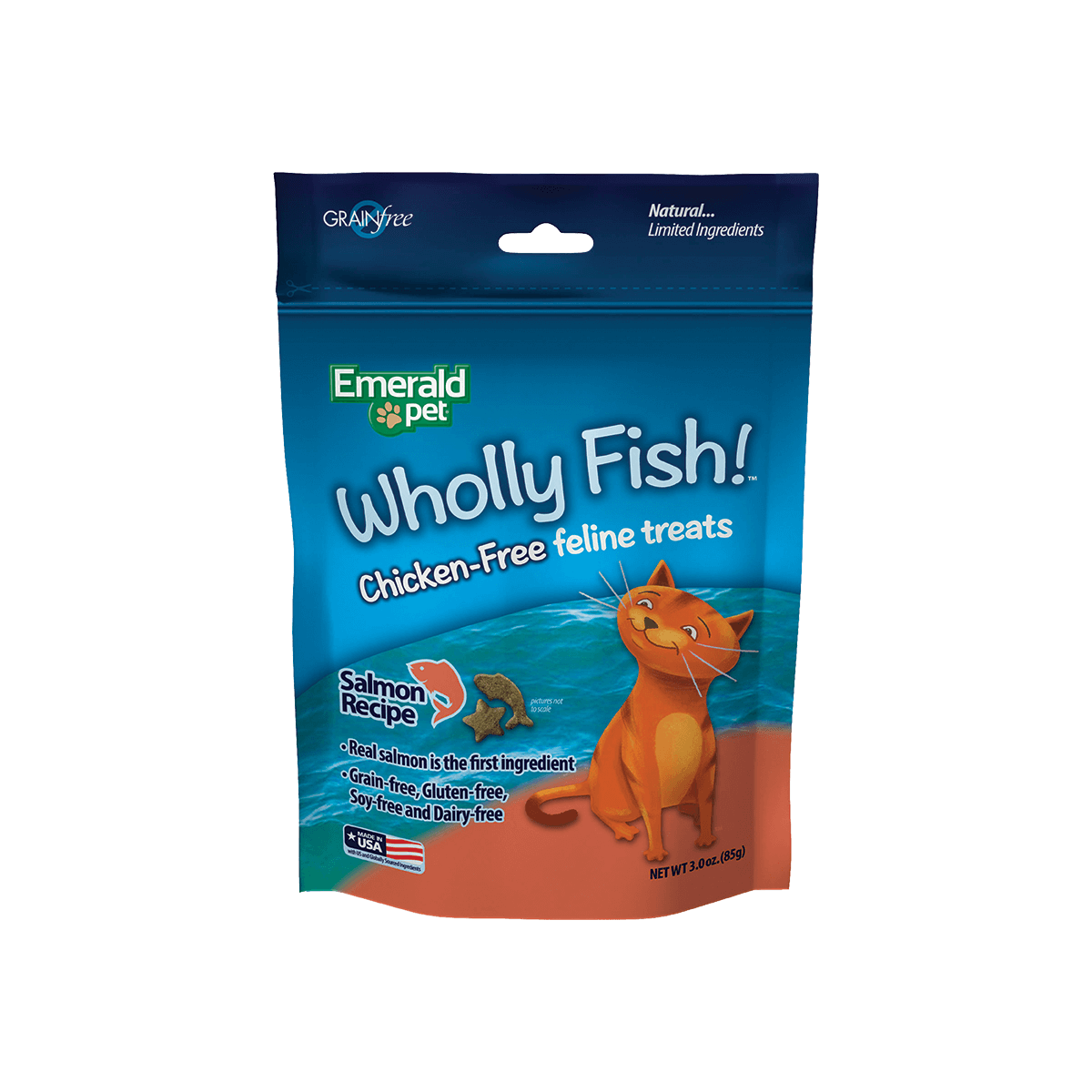 Emerald Pet Wholly Fish! Crunchy Cat Treats Salmon 3 oz