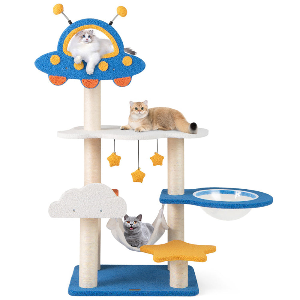 49" UFO Space Capsule Cat Tree - Multi-Level Tower with Sisal Scratching Posts