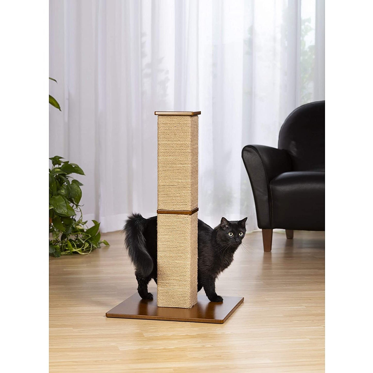 32" Tall Cat Scratching Post - Premium Jute Square Tower for Full Body Stretch