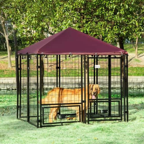 Premium Outdoor Dog Kennel with Rotating Bowl Rack