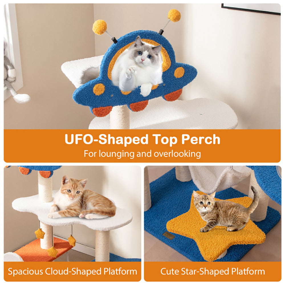 49" UFO Space Capsule Cat Tree - Multi-Level Tower with Sisal Scratching Posts