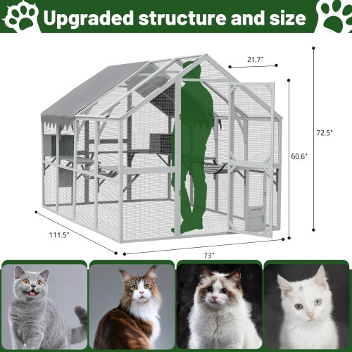 Large Outdoor Cat Enclosure with Platform - 110" Premium Cat Fence & Play Area