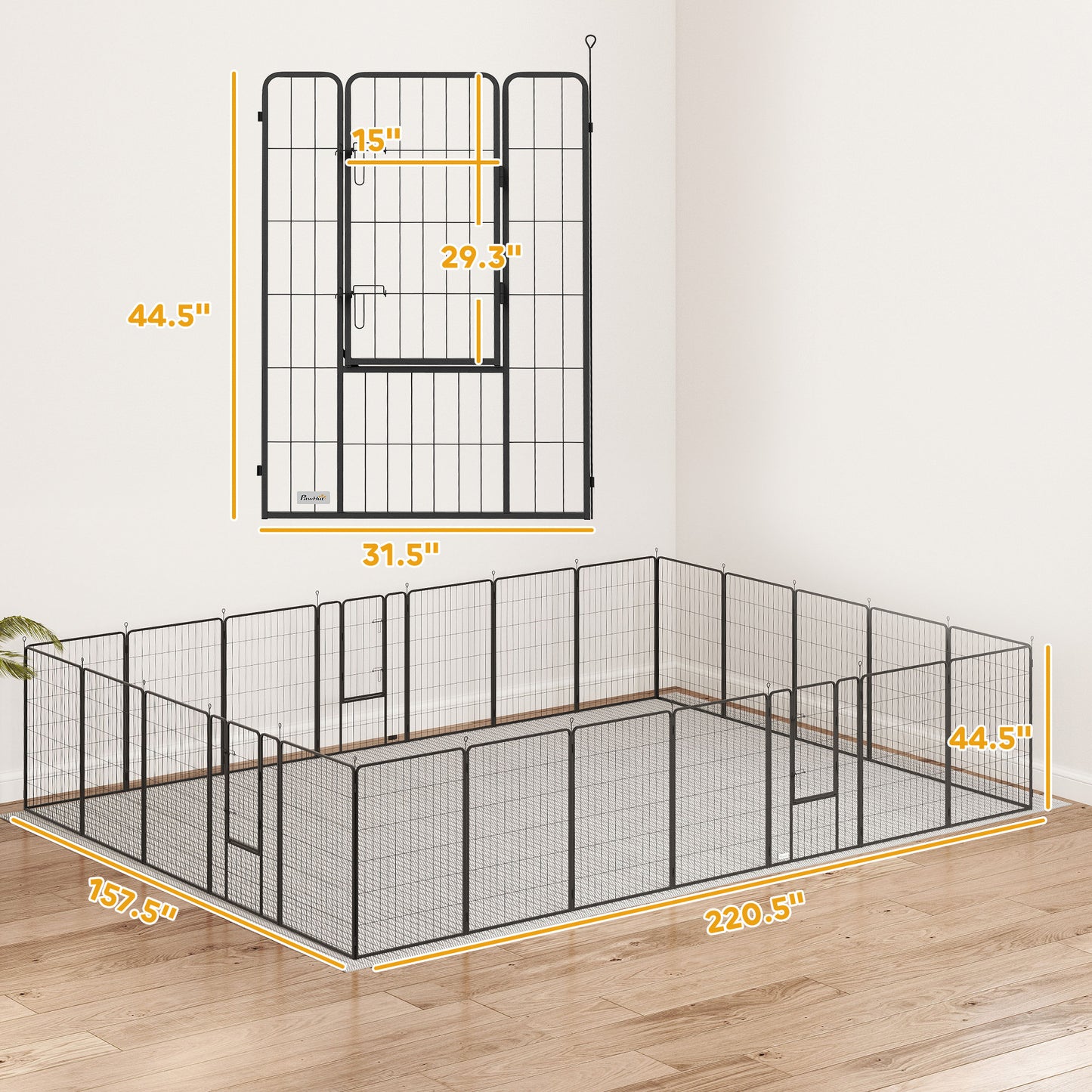 24-Panel Indoor/Outdoor Dog Playpen - 44.5" Height with Lockable Door & DIY Configuration
