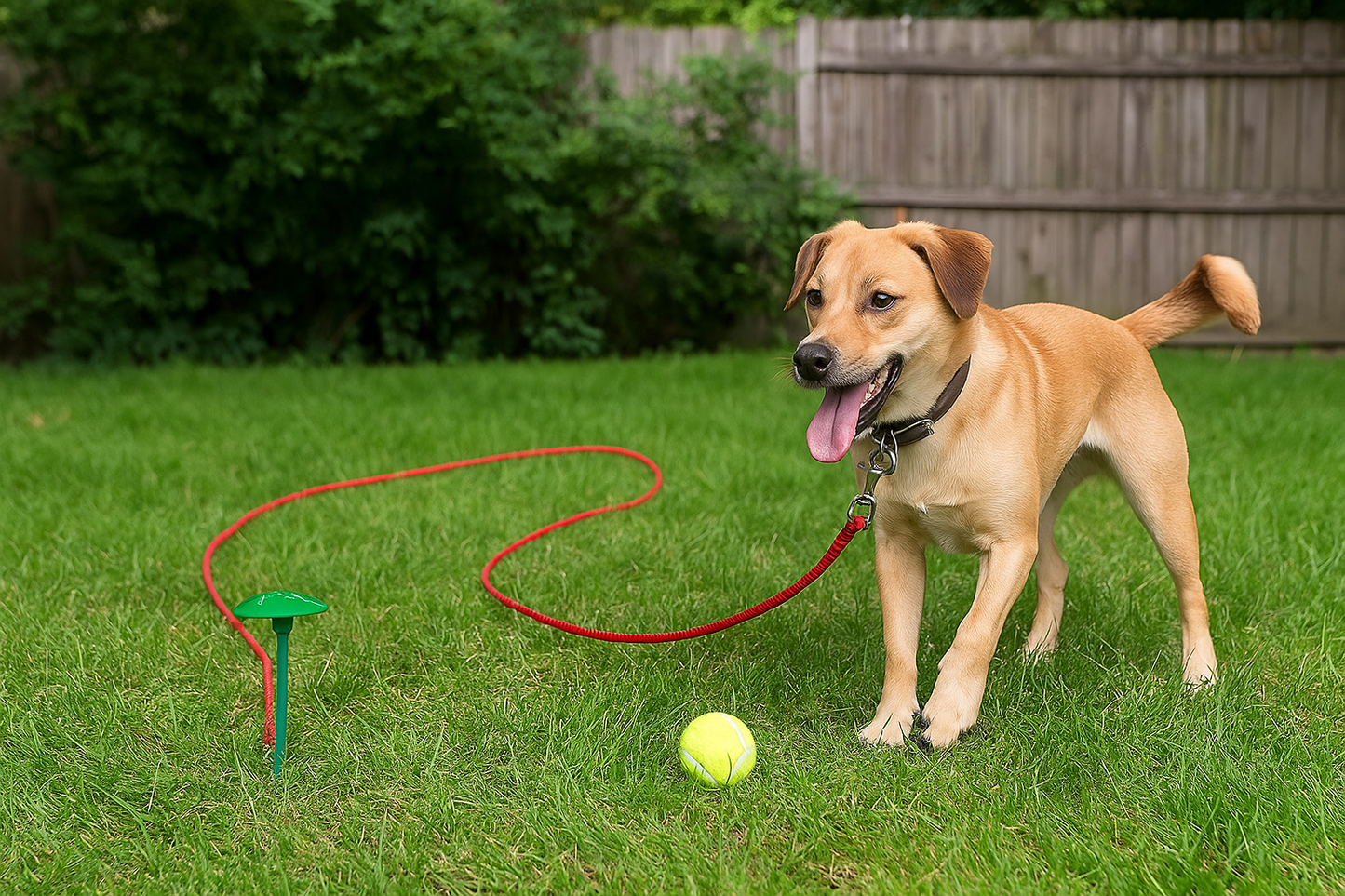 Dog secured with dome stake system