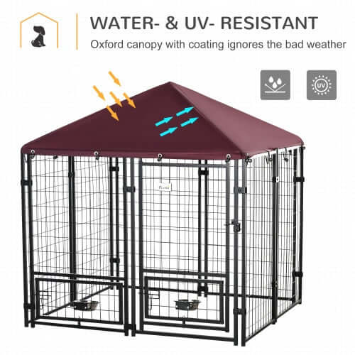 Premium Outdoor Dog Kennel with Rotating Bowl Rack