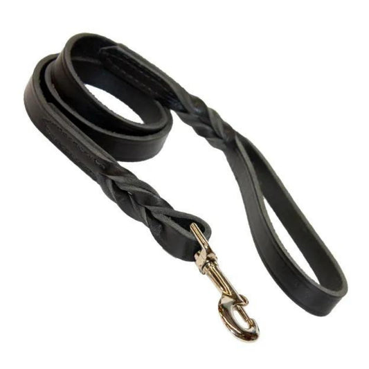 Omni Pet Latigo Twist Leather Dog Lead - Black 1in x 6ft Premium Training Leash