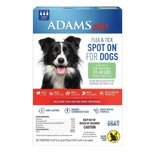 Adams Plus Flea & Tick Prevention Spot On for Dogs 3 Month Supply Clear Large Dogs 31 To 60 lb