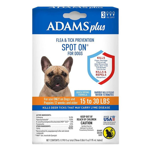 Adams Plus Flea & Tick Prevention Spot On for Dogs 3 Month Supply Clear Medium Dogs 15 To 30 lb