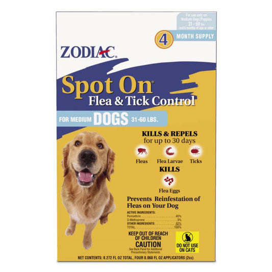 Zodiac Spot On Flea  Tick Control 1ea/Medium Dogs 3160 lb, 4 pk