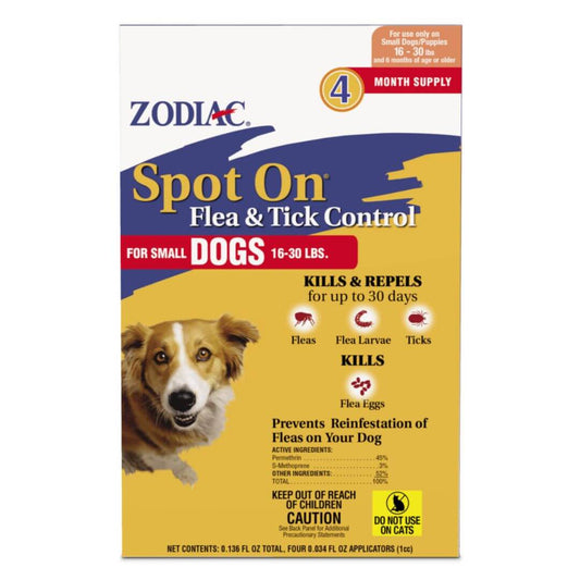 Zodiac Spot On Flea  Tick Control 1ea/SMall Dogs 1630 lb, 4 pk