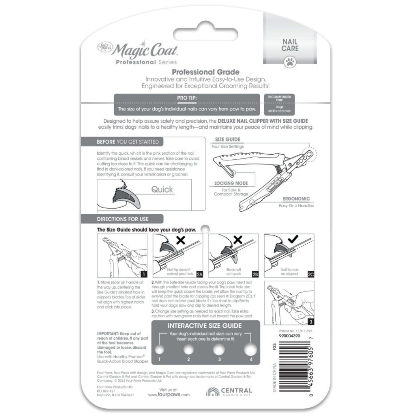 Four Paws Magic Coat Professional Series Deluxe Dog Nail Clipper with Size Guide 1ea/1 ct