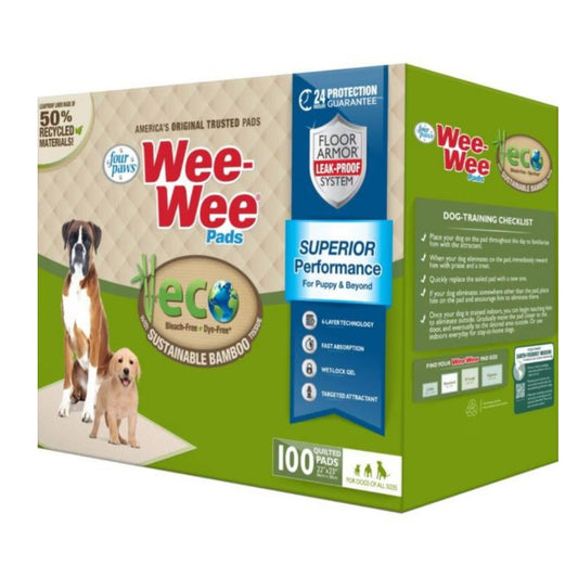 Four Paws Wee-Wee Eco Pads With Bamboo - 100 Count 22"x23" Value Pack Sustainable Training Pads