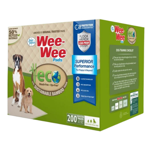 Four Paws Wee-Wee Eco Pads With Bamboo - 200 Count 22"x23" Bulk Sustainable Training Pads