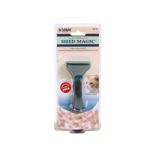 Safari Shed Magic De-Shedding Tool for Cats - Medium to Long Hair Stainless Steel Blade
