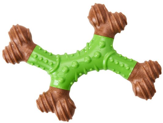 Bam-Bone Dental X-Bone Dog Toy Green/Brown 6 in