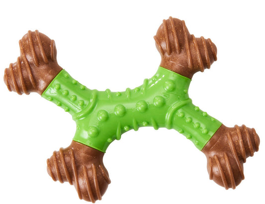 Bam-Bone Dental X-Bone Dog Toy Green/Brown 8 in