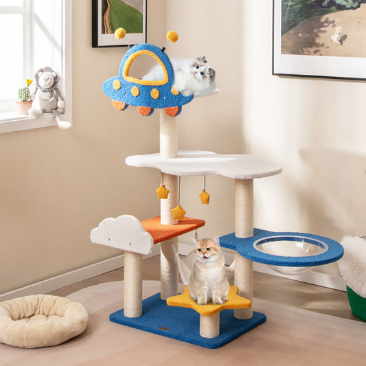 49" UFO Space Capsule Cat Tree - Multi-Level Tower with Sisal Scratching Posts