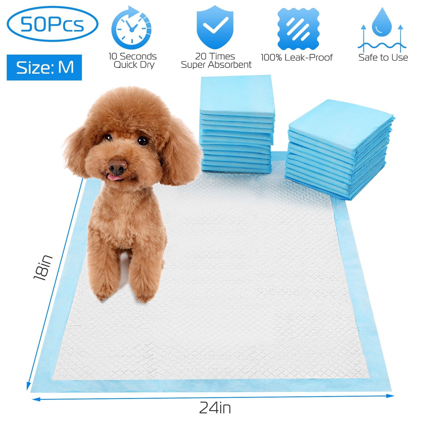 Premium Dog Training Pads - 50 Pack Puppy Pee Pads 24x18 Inch Super Absorbent