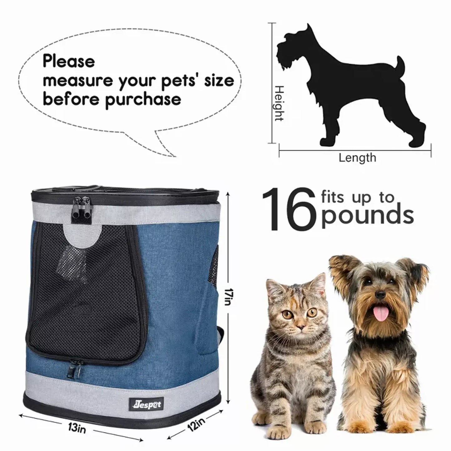 JESPET Pet Backpack Carrier for Small Dog, Puppy, Soft Carrier Backpack