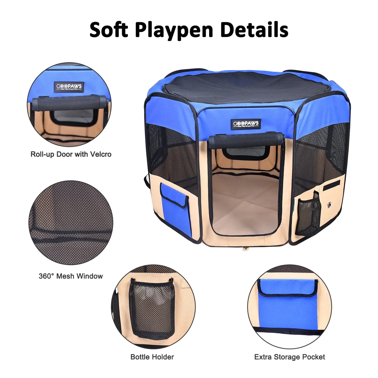 Portable Pet Playpen - 36, 45 & 61 inch | Soft Dog Exercise Pen | Kennel for Puppy, Cats, Kittens, Rabbits - JESPET