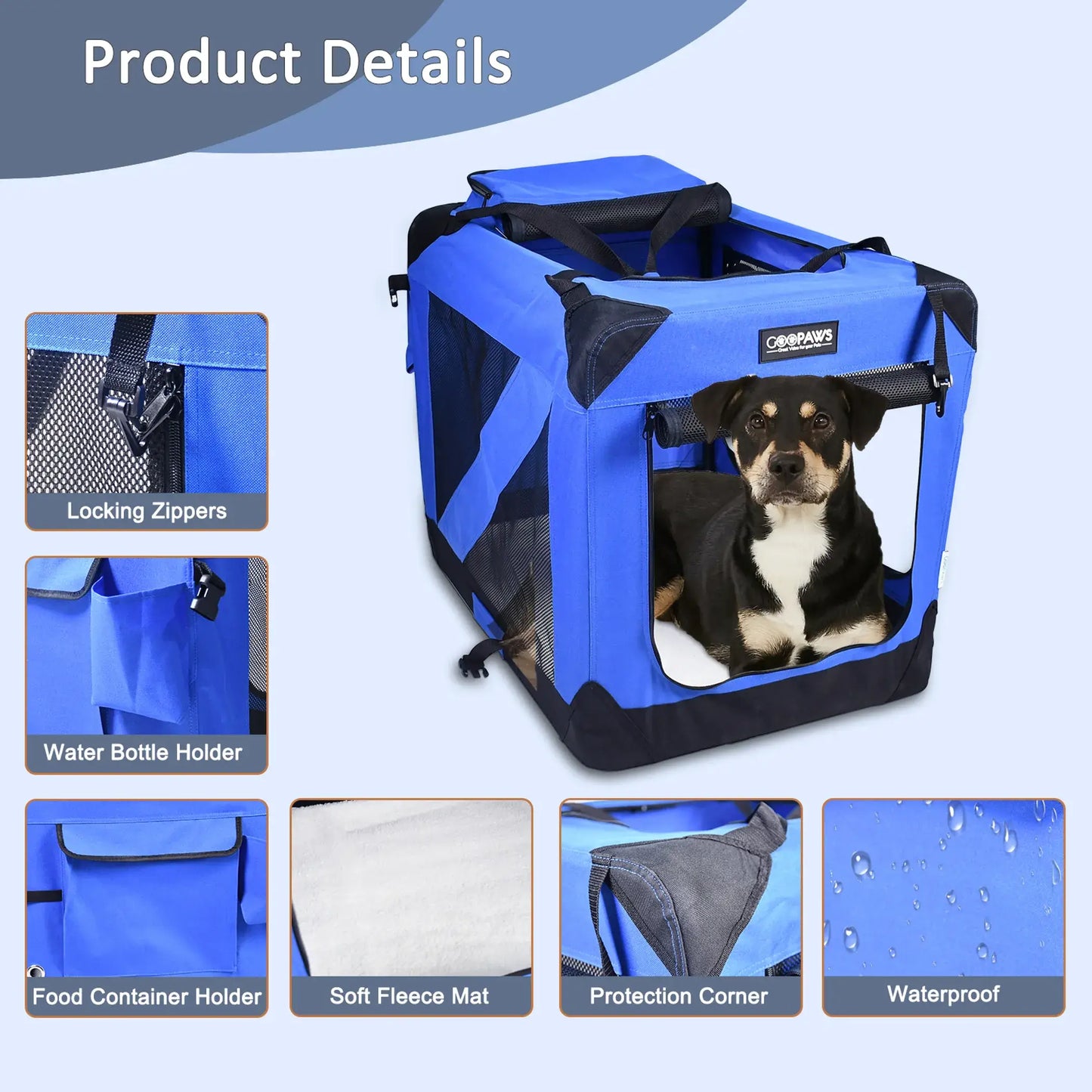 JESPET Soft Pet Crates Kennel, 3 Door Soft Sided Folding Travel Pet Carrier with Straps and Fleece Mat