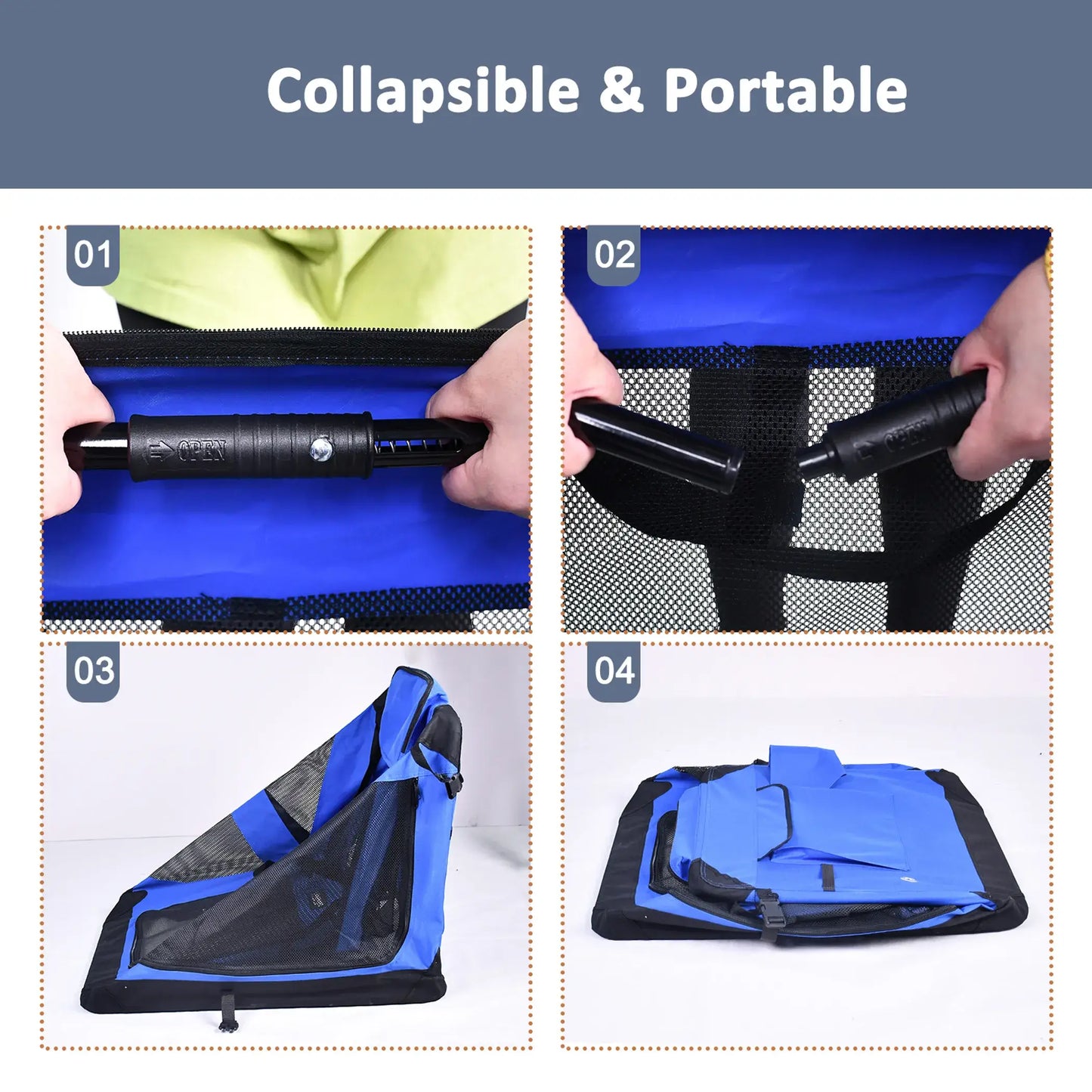 JESPET Soft Pet Crates Kennel, 3 Door Soft Sided Folding Travel Pet Carrier with Straps and Fleece Mat
