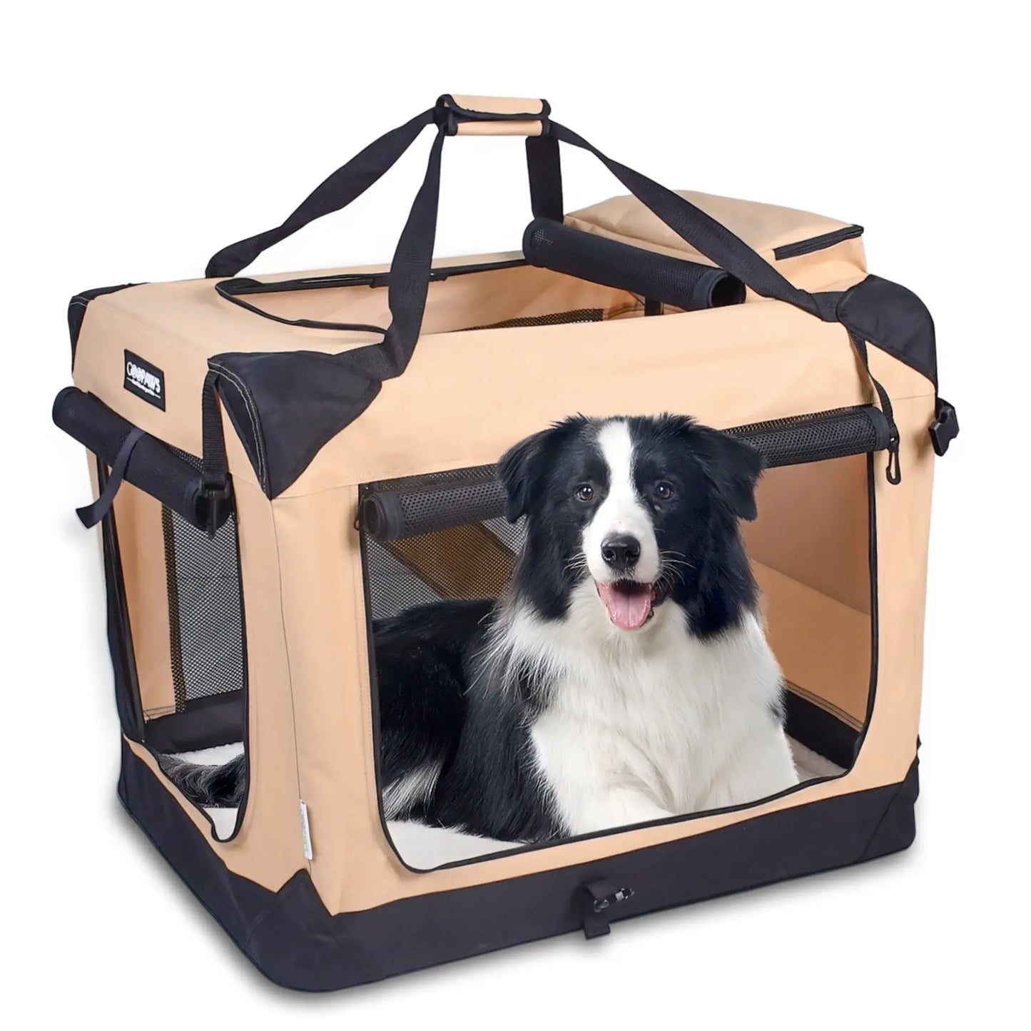 JESPET Soft Pet Crates Kennel, 3 Door Soft Sided Folding Travel Pet Carrier with Straps and Fleece Mat