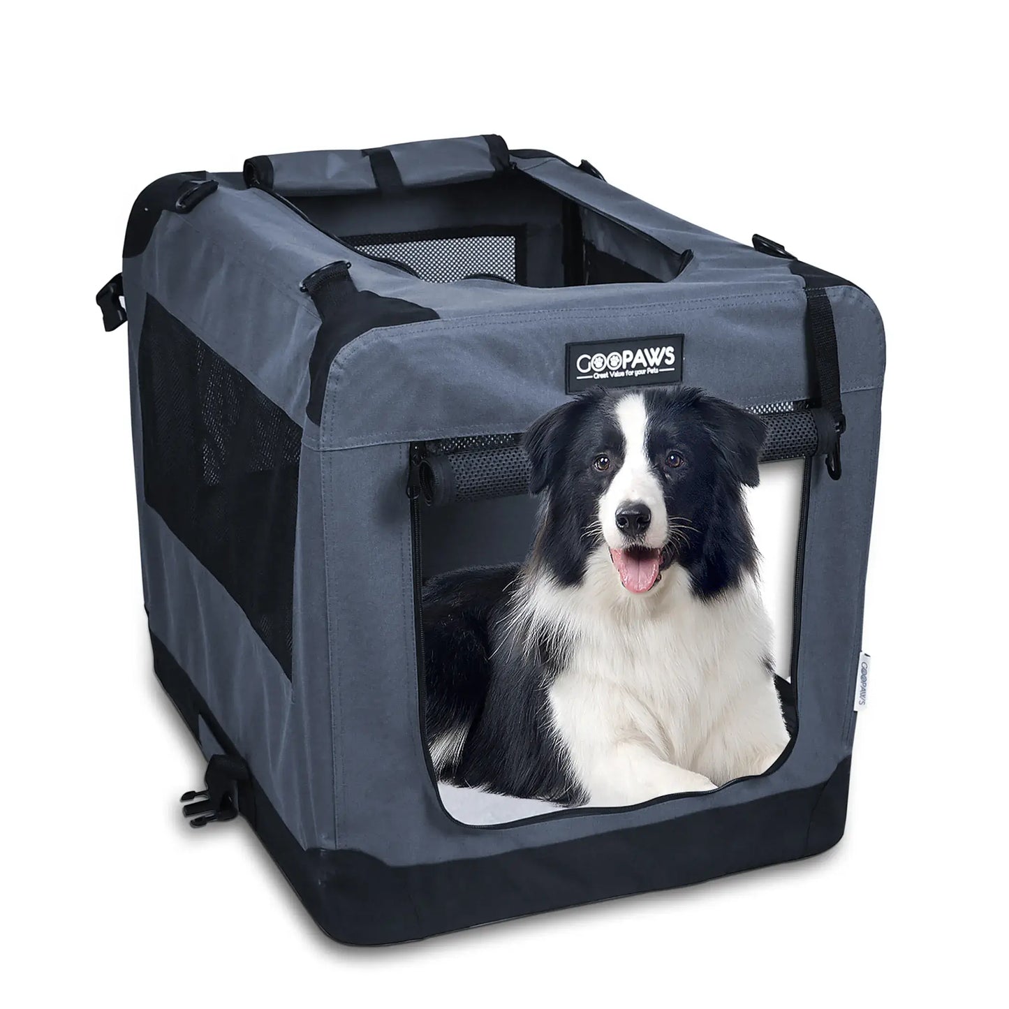 JESPET Soft Pet Crates Kennel, 3 Door Soft Sided Folding Travel Pet Carrier with Straps and Fleece Mat