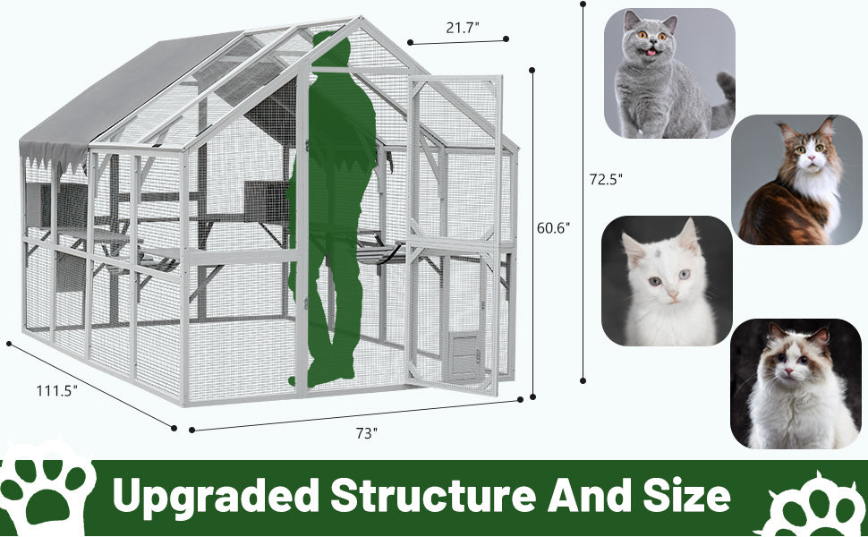 Large Outdoor Cat Enclosure with Platform - 110" Premium Cat Fence & Play Area