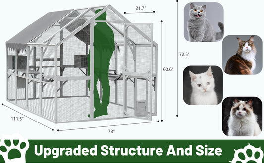 Large Outdoor Cat Enclosure with Platform - 110" Premium Cat Fence & Play Area