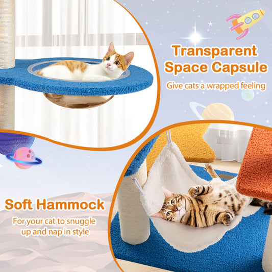 49" UFO Space Capsule Cat Tree - Multi-Level Tower with Sisal Scratching Posts