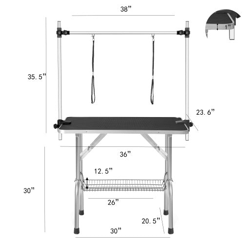 36" Professional Heavy-Duty Dog Grooming Table - Adjustable Height, Portable Design