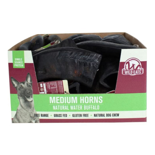 Wild Eats Water Buffalo Horns Medium - Wholesale Case, 22 Count