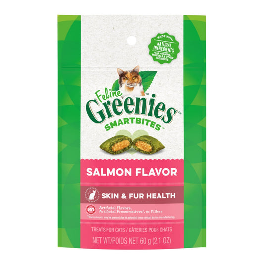 Greenies Feline SmartBites Skin & Fur Crunchy & Soft Adult Cat Treats Salmon 2.1 oz