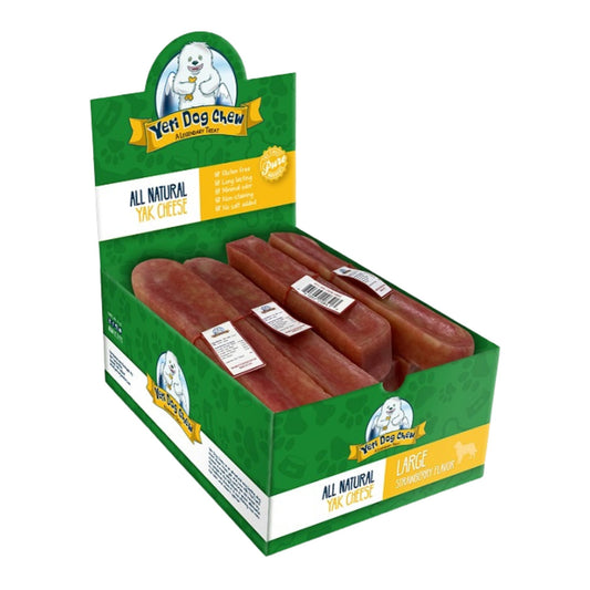 Yeti Dog Strawberry Yak & Cow Milk Chews - Large Size Bulk Display Box, 14 Count (3 lbs)