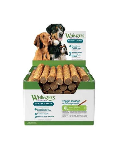 Whimzees Natural Veggie Sausage Dental Chews - Extra Large Dogs 30 Count Bulk Box