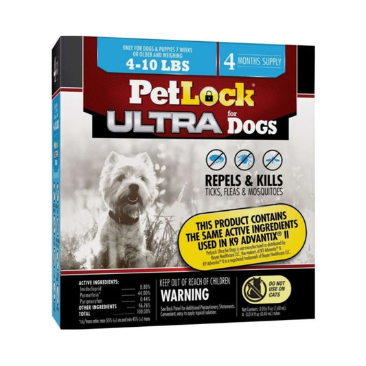 Petlock Ultra Flea & Tick Control for Dogs 5-10 Lb 4 Pk