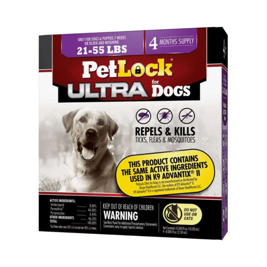 Petlock Ultra Flea & Tick Control for Dogs 21-55 Lb 4 Pk
