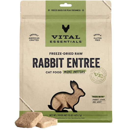 Vital Essentials Freeze-Dried Raw Rabbit Mini Patties - Complete Cat Food (15oz)