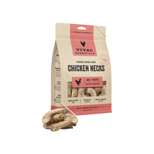 Vital Essentials Freeze-Dried Chicken Necks - Raw Protein Treats for Dogs & Cats (55 Count)